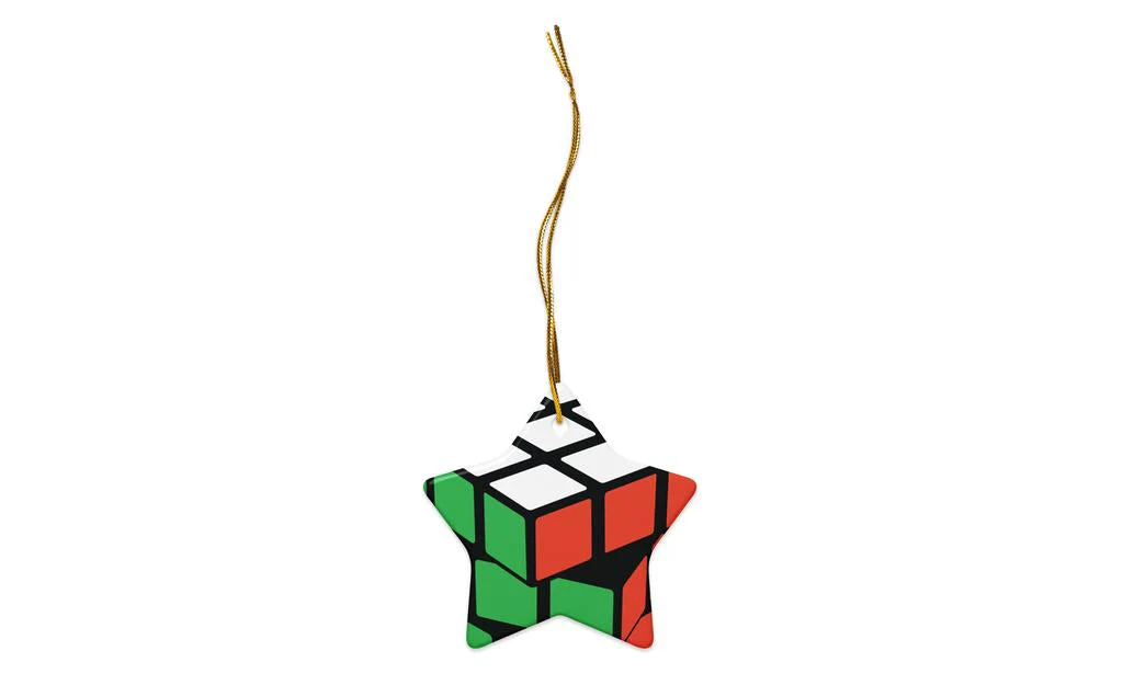 Ceramic Rubik's Cube Christmas Ornament - Red-White-Green Double-sided - Image 6