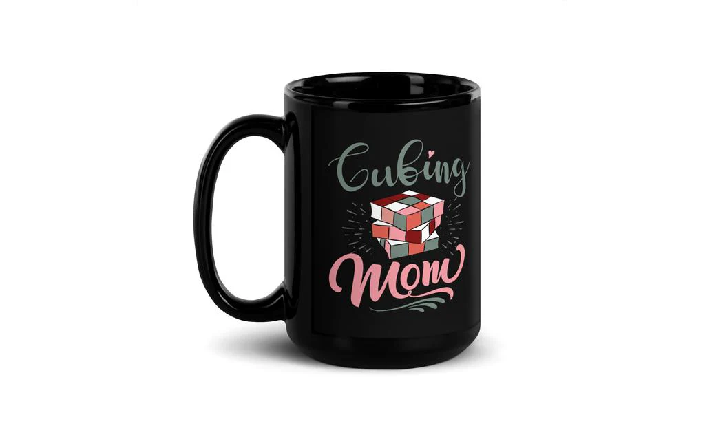 Cubing Mom V2 Rubik's Cube Black Glossy Mug - Image 4
