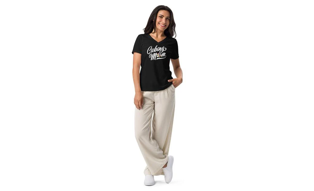 Cubing Mom V3 Women’s Relaxed V-neck Rubik's Cube T-shirt - Image 2