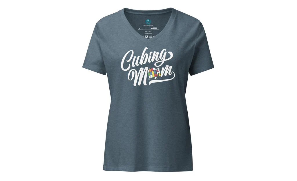Cubing Mom V3 Women’s Relaxed V-neck Rubik's Cube T-shirt - Image 6