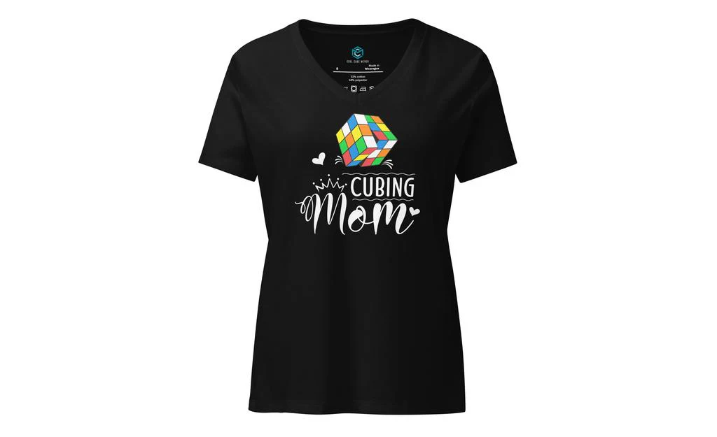 Cubing Mom V5 Women’s Relaxed V-neck Rubik's Cube T-shirt - Image 3