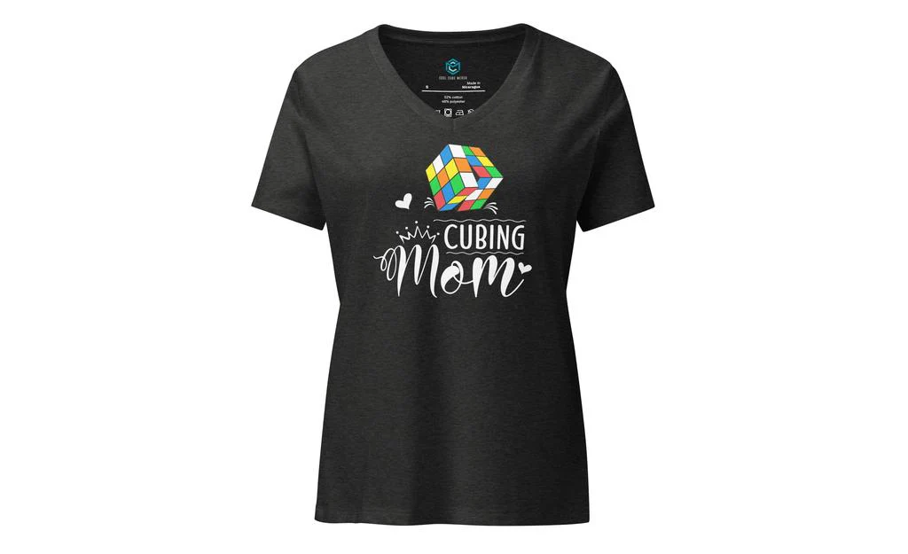 Cubing Mom V5 Women’s Relaxed V-neck Rubik's Cube T-shirt - Image 4