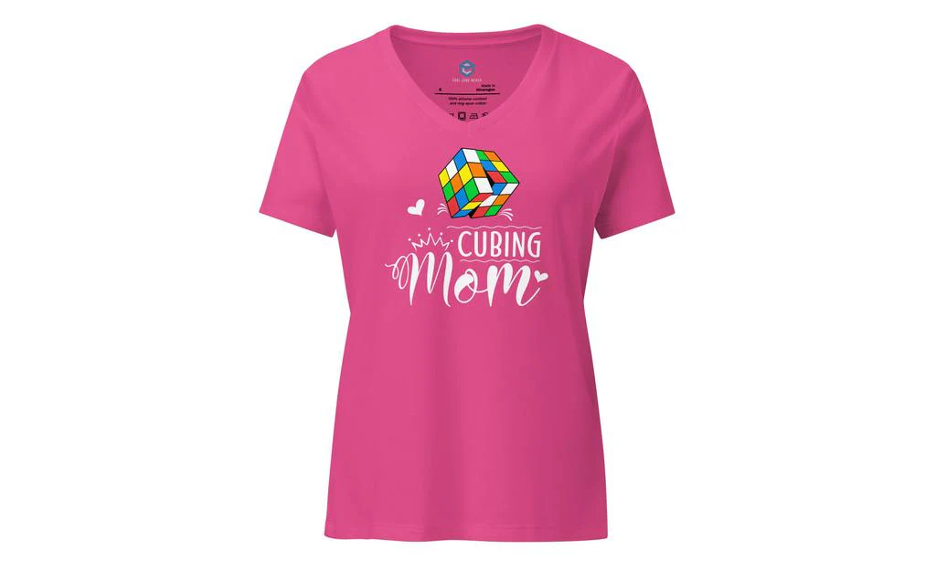 Cubing Mom V5 Women’s Relaxed V-neck Rubik's Cube T-shirt - Image 6