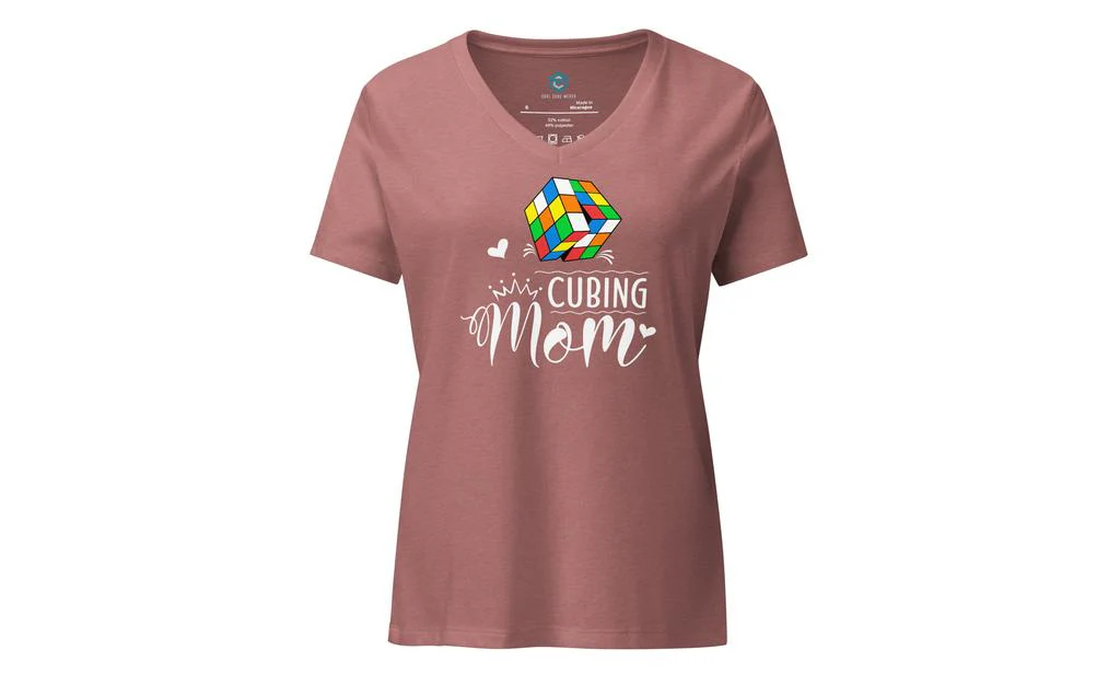 Cubing Mom V5 Women’s Relaxed V-neck Rubik's Cube T-shirt - Image 7